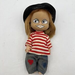 Vintage‎ 8" Doll  Clown Outfit made Hong Kong Hat Hobo Mime 1970
